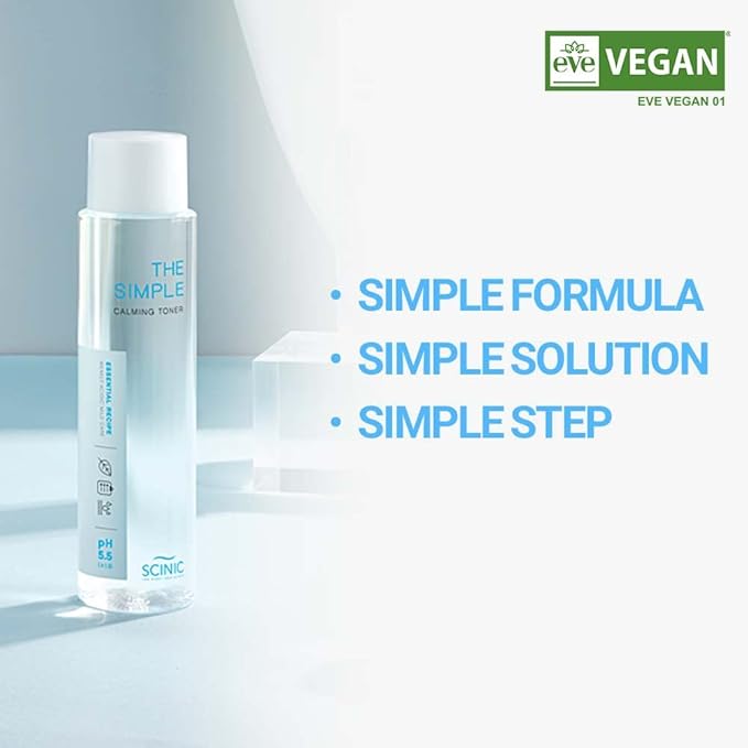 SCINIC The Simple Calming Toner, pH 5.5, 4.90 fl oz (145 ml) | Vegan Face Astringent for Sensitive and Irritated Skin | Fresh Watery Texture | PH-Balanced Mild Toner | Korean Skincare