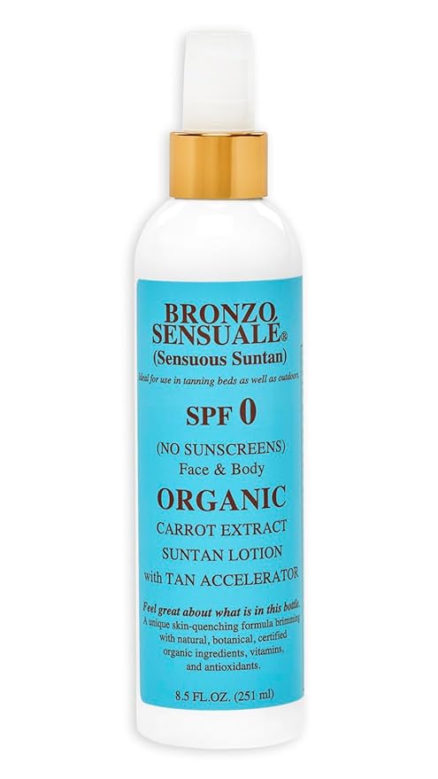 SPF 0 NO Sunscreen Organic Carrot Lotion for Deep Golden Sun Tanning and Tanning Bed 8.5 Ounces