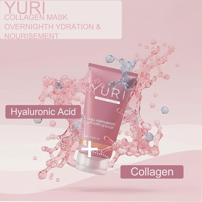 YURI Collagen Night Wrapping Mask,YURI Collagen Mask,Easy Peel Off Facial Mask Skin Care night mask，Hydrating Face Mask is the Ideal Gifts for Women and Teen Girls!2.54 fl.oz (1 pcs)