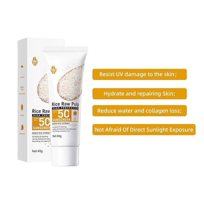 Rice Sunscreen Cream,2 Pcs Rice Probiotics Organic Relief Sunscreen for Face and Body-Moisturizing,Skin Protection and All Skin Types,Facial Body Rices Sunblock for Women Man (A)