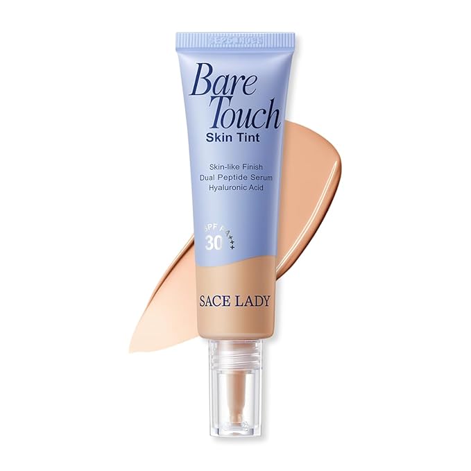SACE LADY Bare Touch Skin Tint SPF 30, Skin-Like Serum Tinted Moisturizer Lasts Up to 16HR, Lightweight Natural Matte Glow Finish, Infused with Peptides and Hyaluronic Acid (#05 Golden Buff)