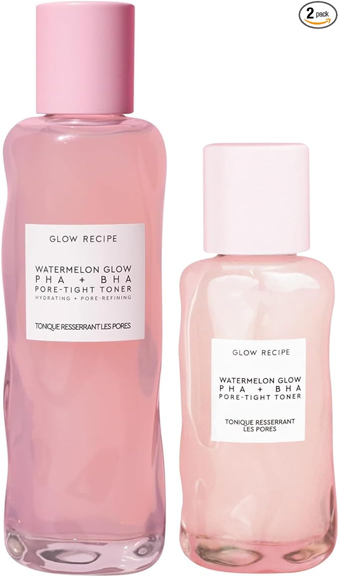 Glow Recipe Toner Duo - Glow Recipe PHA+BHA Pore Minimizer & Facial Exfoliator for Glass Skin - Tightening & Hydrating Skincare with Hyaluronic Acid (150 ml & 40 ml)