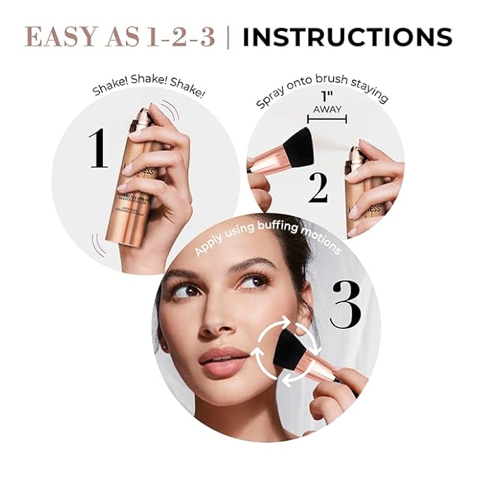 LUMINESS Silk Airbrush Spray Foundation & Buffing Brush Kit – Full Coverage Foundation & Dual-Sided Buffing Brush - Buildable Coverage, Anti-Aging Formula Hydrates & Moisturizes (Shade - Deep Rich)