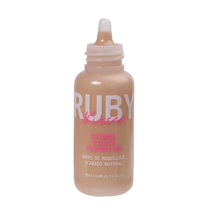 Ruby Kisses Liquid Foundation Medium Coverage, Lightweight, Natural Finish, Face Makeup for All Skin Type, Korean Makeup (Natural Buff)