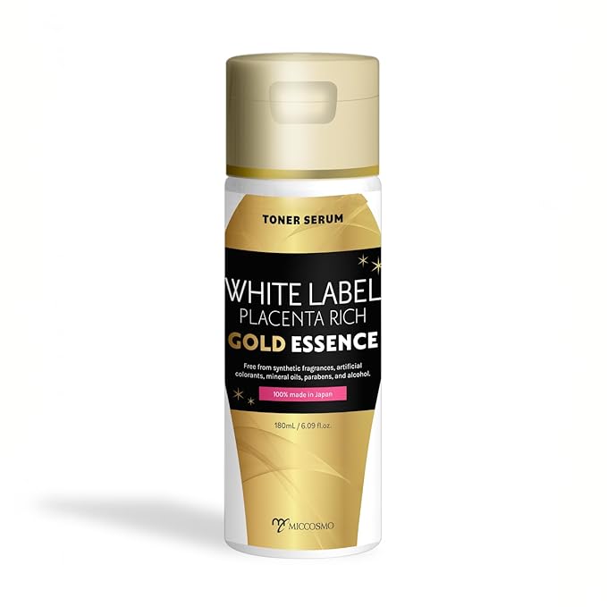 WHITE LABEL Placenta Rich Gold Essence 180ml | 3x Concentrated Placenta & Hydrating Japanese Toner | With Hyaluronic Acid, Collagen & Ceramide for Aging & Dull Skin