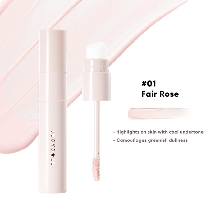 JUDYDOLL Liquid Contour & Highlighter, Face Sculpting Liquid Highlighter & Contour With Dual Brush, Anti-Smudge & Brightening, Long-Lasting, Highlights on Skin with Cool Undertone (01 Fair Rose)