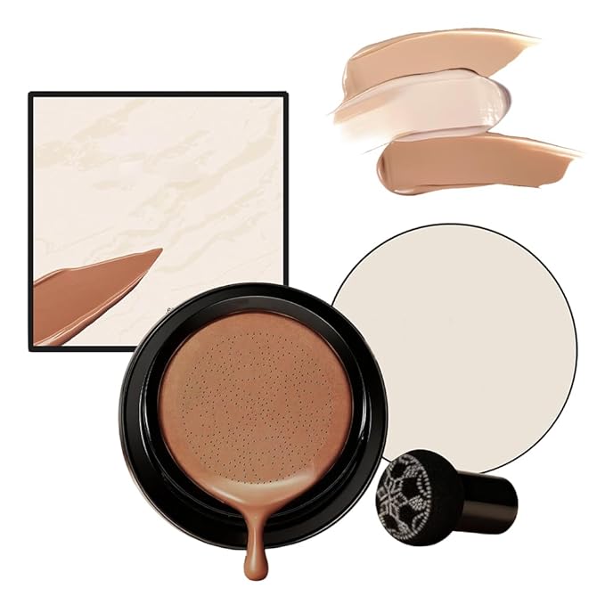 Drkicsy Mushroom Head Puff Cushion CC Cream, Cushion Foundation Concealer for Older Women, Full Coverage BB Cream Foundation Skin Tone Corrector Makeup (Medium-Tan)
