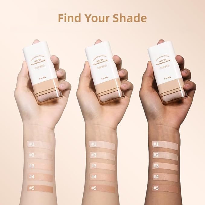 Matte Concealer Foundation Stick, Full Coverage for Dark Circles, Acne & Redness, Blemishes & Contouring, Long-Lasting Korean Waterproof Formula for All Skin Tones, Built-In Kabuki Brush (4# Wheat)