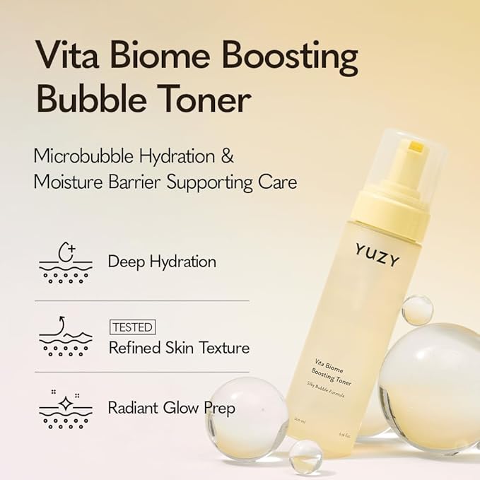 YUZY Vita Biome Bubble Toner, Hydrating Korean Facial Toner with Microbiome Care & Moisture Barrier Support, Glass Skin Glow for Dry & Sensitive Skin, 200ml | 6.76 fl oz