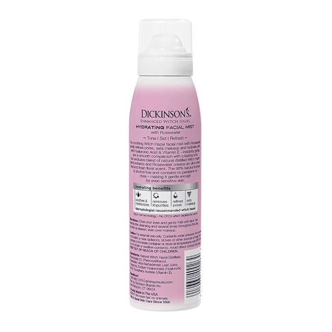 Dickinson's Enhanced Witch Hazel Hydrating Mist with Rosewater, Alcohol Free, 98% Natural Formula, 3.5 Fl. Oz.