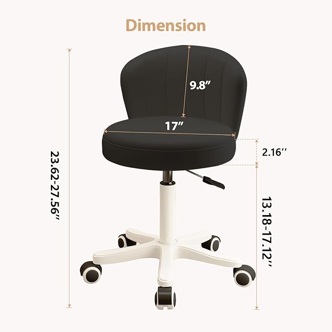 Small Desk Chair Round Rolling Chair with Back PU Leather Height Adjustable Swivel Vanity Work Computer Stool Chair for Home Office Bedroom, Set of 4
