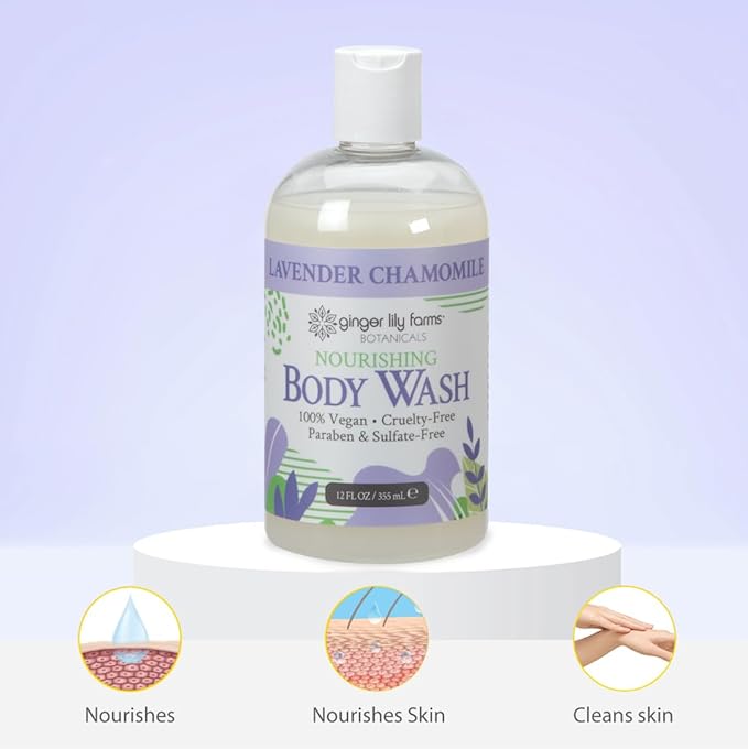 Ginger Lily Farms Botanicals Nourishing Body Wash, 100% Vegan & Cruelty-Free, Lavender Chamomile Scent, 12 Fl Oz (Pack of 6)