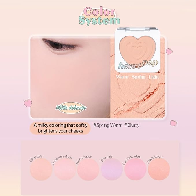 ETUDE Heart Pop Duo Blush, Milky Pink Cheek Colors, Natural Glow & Glossy Finish, Layering Formula, Compact 0.2 oz – Milk Drizzle