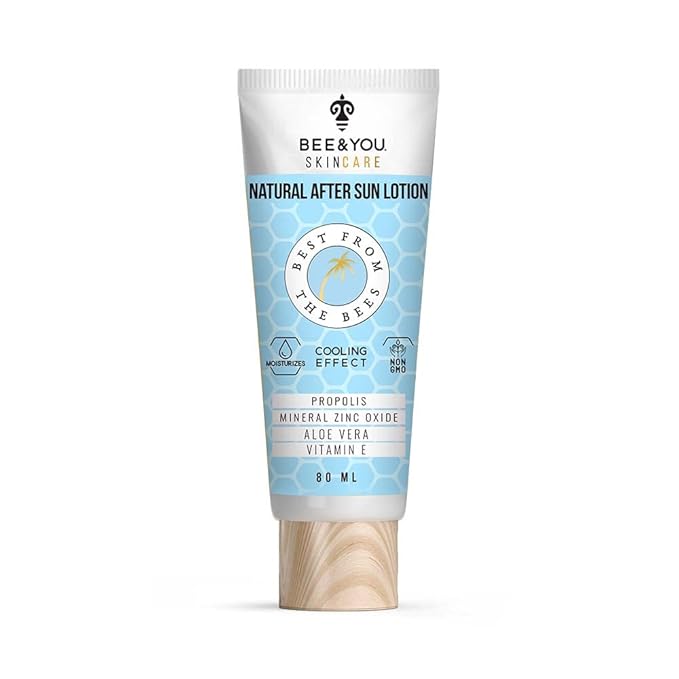 Bee and You After Sun Lotion, Aloe Vera, Propolis Extract, Cooling, Mineral-Based Zinc Oxide, Vitamin E, 100% Natural Sunburn Relief Treatment, 80ml