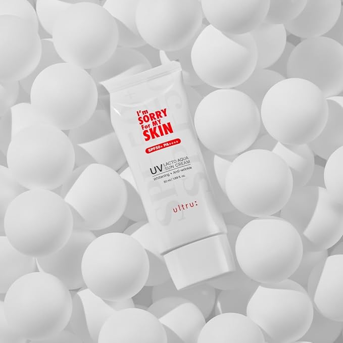 I'M SORRY FOR MY SKIN Lacto Aqua Sun Cream SPF50, Korean Skincare Moisturizing Sunscreen for Face & Body, Light Texture, Does Not Leave White Marks, Suitable for Black Girls, Travel Size 1.69 fl oz