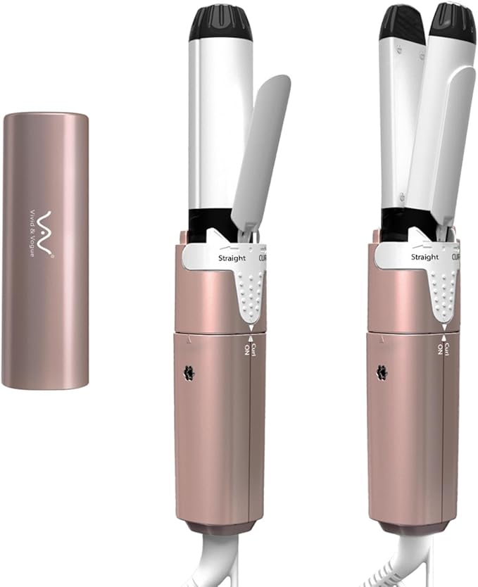 VAV Travel 1 Inch Mini Flat Iron for Short Hair,Portable Hair Straightener and Curler 2 in 1, Dual Voltage Curling Iron for Traveling,Compact Size