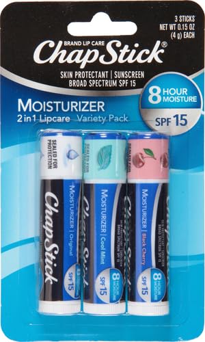ChapStick Moisturizer 2-in-1 Lipcare SPF 15,Original,Black Cherry,Cool Mint,– Sunscreen Lip Balm with Aloe Vera and Vitamin E,0.15 Oz Ea,3 Count (Pack of 2)