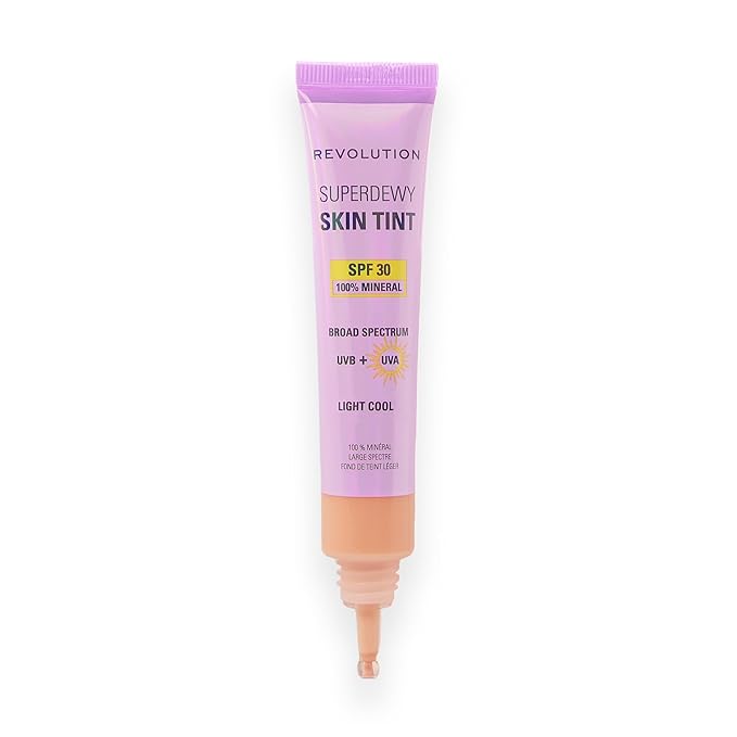 Revolution Superdewy SPF 30 Skin Tint, Tinted Mineral Face Foundation, Buildable Coverage for Facial Glow, 12% Zinc Oxide, Vegan & Cruelty-Free, Light Cool