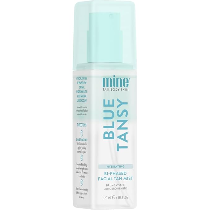 Minetan Clear Face Tan Mist | Blue Tansy Oil Infused Facial Self Tanning Spray - Gradual Fake Tanner with Hydrating Skin Care, Cool Toned, Natural Sunless Bronze Glow, Quick Shake to Best Apply