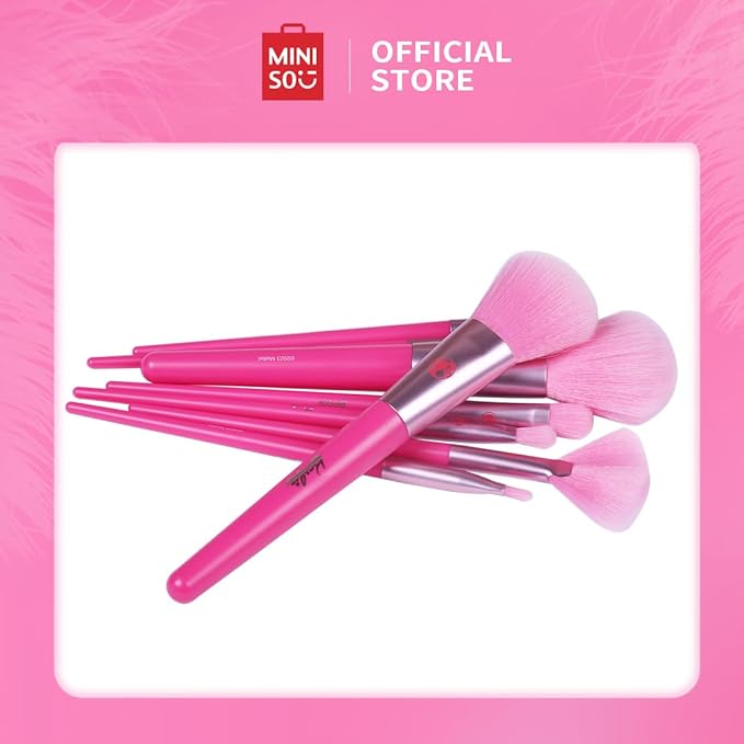 MINISO Barbie Makeup Brush Set 8 pcs Premium Synthetic Fiber Cosmetic Brushes for Foundation Blush Eyeshadow, Gift for Women Girls, Pink