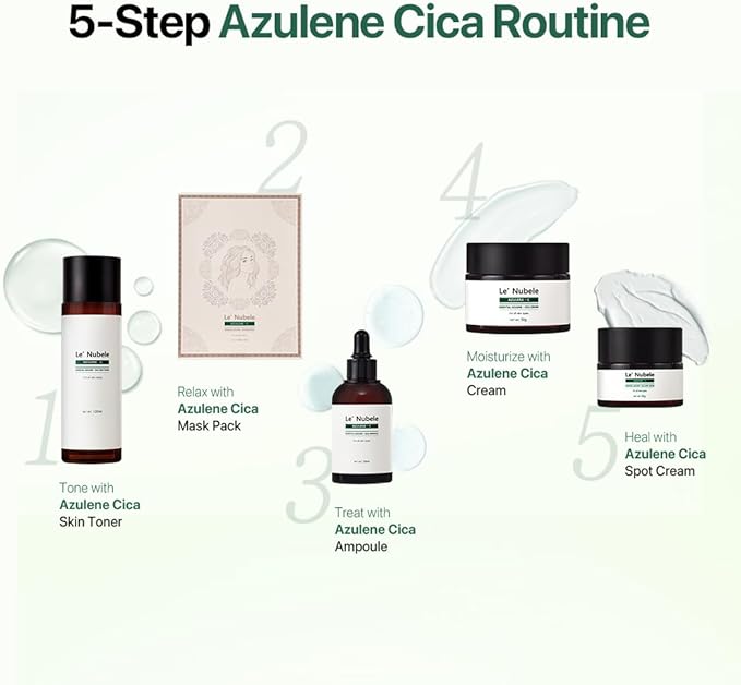 Le Nubele Azulene CICA Skin Toner for Clear Skin, Azulene 600ppm, Centella Asiatica 5000ppm, Hydrating, Non-Comedogenic, Calming, Redness Relief, Fungal Acne Safe, Korean Skin Care, 120ml/4.05 fl.oz.