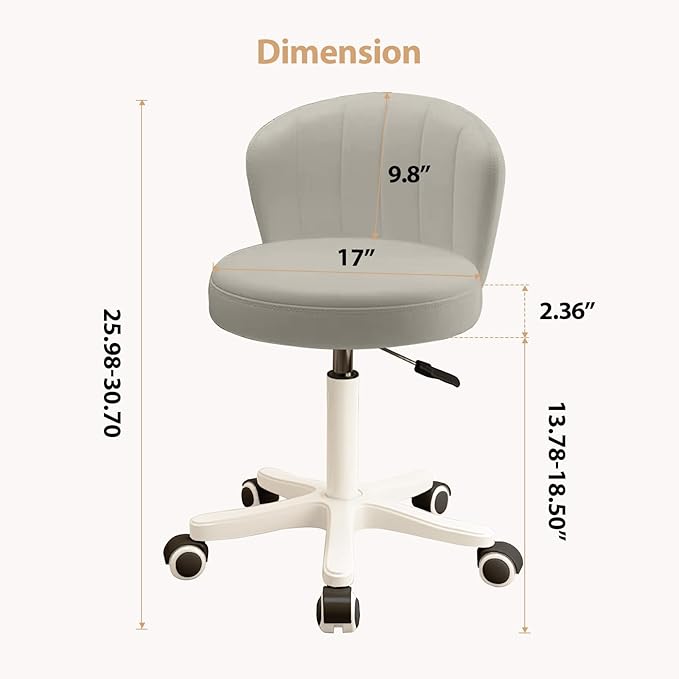 Small Desk Chair Round Rolling Chair with Back PU Leather Height Adjustable Swivel Vanity Work Computer Stool Chair for Home Office Bedroom, Set of 4