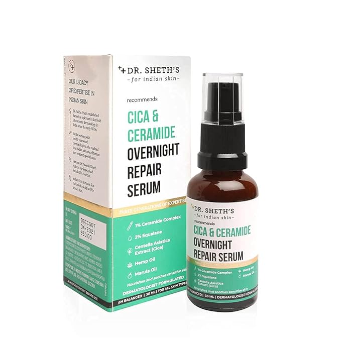 Dr. Sheth's Cica & Ceramide Face Serum | With 2% Squalane, Marula Oil, 1% Ceramide Complex & Centella Extract Face Serum For All Skin Types -30ml