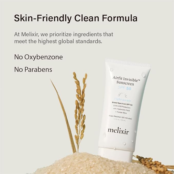 Melixir Airfit Invisible™ Sunscreen SPF 50, Broad Spectrum Korean Rice Sunscreen for Face, Hyaluronic Acid, Moisturizing Daily Protection for Sensitive Skin, No White Cast, Waterproof (1.7fl.oz./50ml) | Korean Rice, Hyaluronic Acid, Broad Spectrum, Sun...