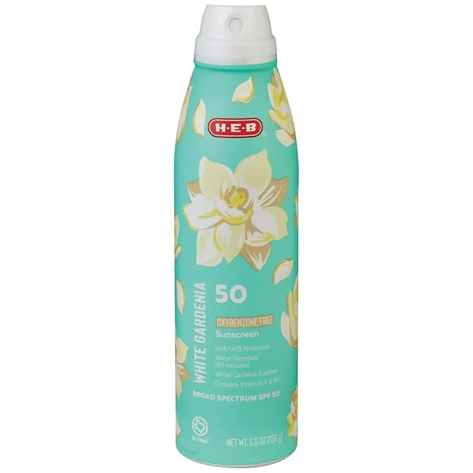HEB White Gardenia Sunscreen Spray, Oxybenzone Free, SPF 50, 5.5 oz