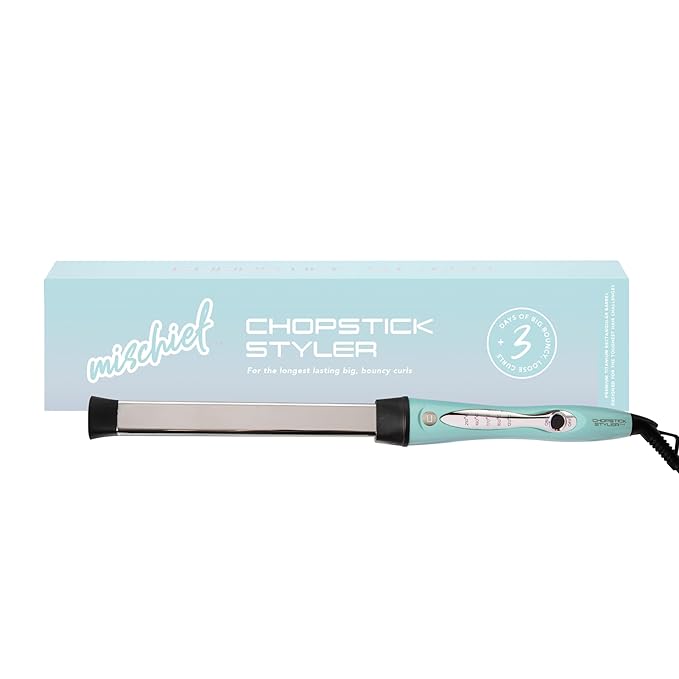 CHOPSTICK STYLER Mischief, Professional Curling Wand, 5 Variable Temperatures, 0.7”x 0.9” Extra Thick Long Length Rectangular Titanium Barrel for Long Lasting Voluminous, Big, Bouncy, Beachy Curls