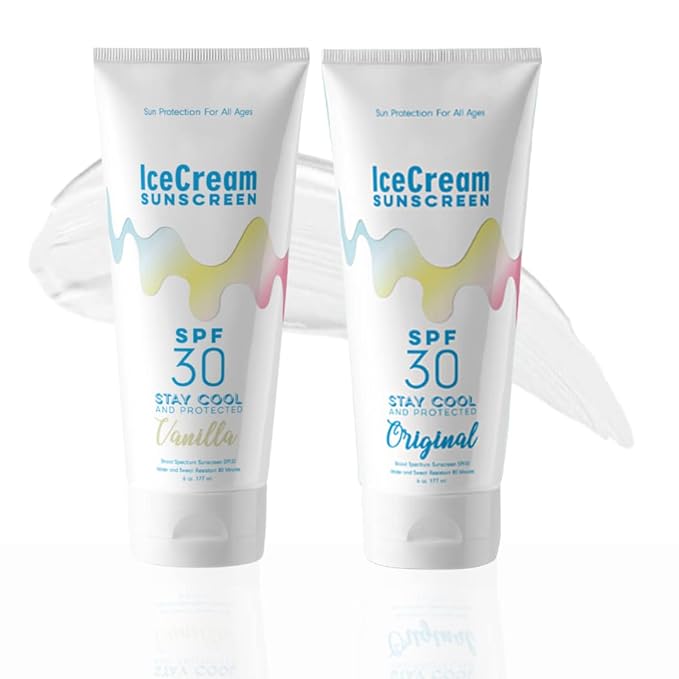 IceCream Sunscreen, Body & Face Lotion Sunblock SPF 30 Moisturizer, Water & Sweat-Resistant, Reef-Friendly & Cruelty-Free, 6oz (177ml) - Original & Vanilla Scent (Pack of 2)