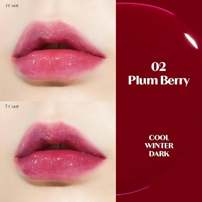 ETUDE Dear Darling Oil Tint #2 Plum Berry (0.14 fl.oz) | High Moisturizing and Strong Hydrating Lip Oil/Lip Gloss | Smooth and Moist Lips | Non-Sticky Lip Oil Tint For Dry Lips | K-beauty