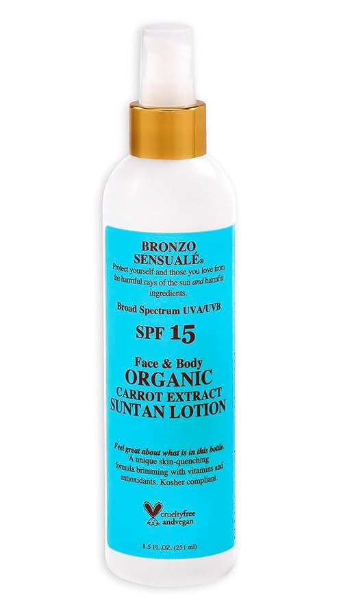 SPF 15 Sunscreen Deep Golden Tanning Organic Carrot Lotion 8.5 Ounces