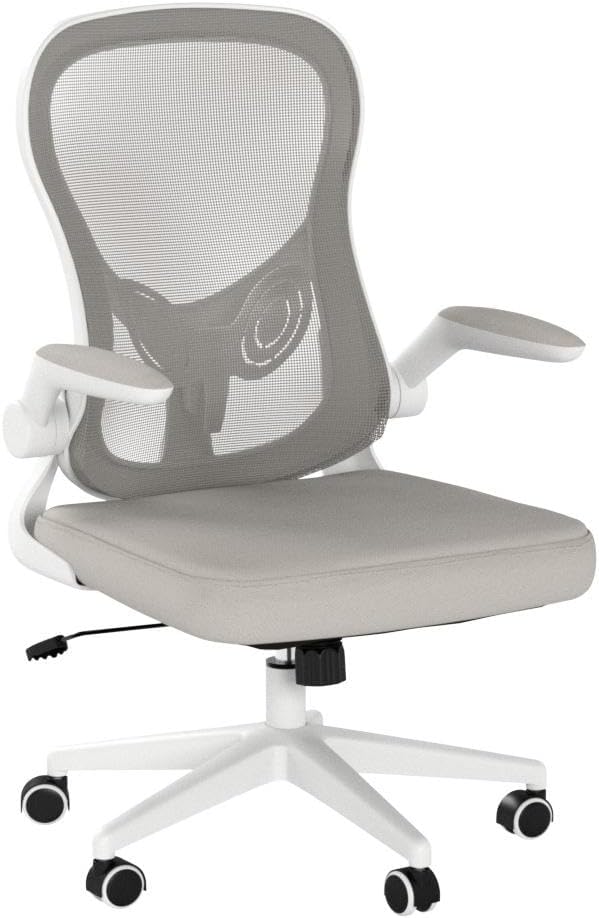 Hbada Office Chair Ergonomic Desk Chair, Office Desk Chairs with PU Silent Wheels, Breathable Mesh Computer Chair with Adjustable Lumbar Support, Flip-up Armrests, Tilt Function, Grey