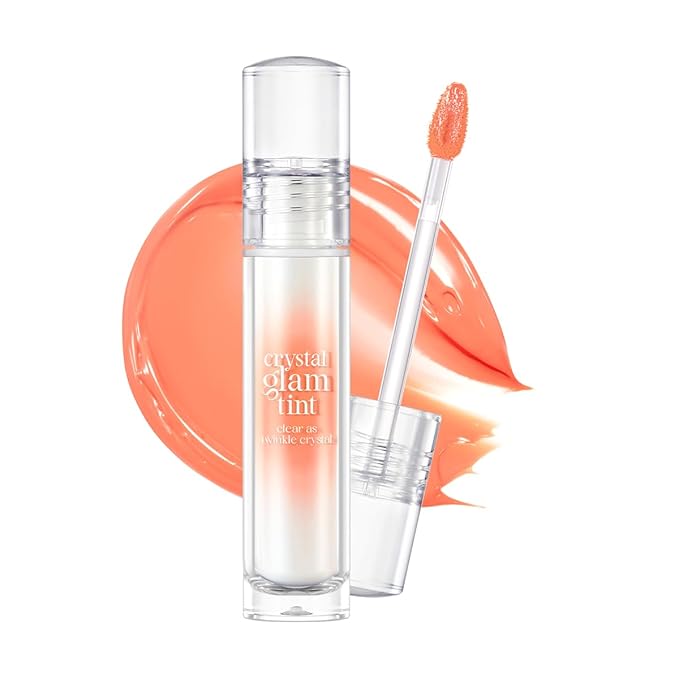 CLIO Crystal Glam Tint, Glossy Lip Tint with Glass-Like Shine, Lightweight Buildable Lip Stain, Long-Lasting Color, Non-Sticky, Rose Extract, Korean Lip Tint (013 KOSHORT PEARL CORAL)