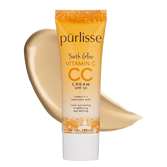 pūrlisse Youth Glow Vitamin C CC Cream with SPF 50 - Color Corrector Enriched with Sea Buckthorn, Vitamin C & Hyaluronic Acid - Boosts Radiance & Youthfulness - Paraben-Free - Light Medium (1.4 oz)