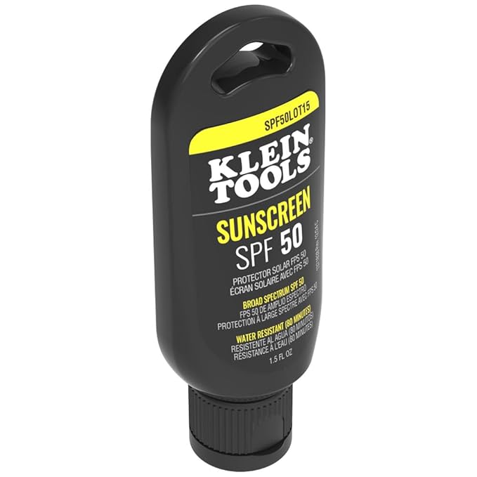 Klein Tools SPF50LOT15 Sunscreen Lotion, SPF 50, 120-Minute Water-Resistant, Broad Spectrum UVA/UVB Sun Protection, Non-Greasy, 1.5-Ounce Tube, 12-Pack