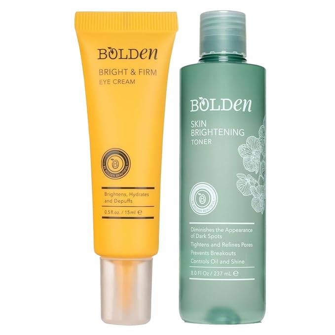 BOLDEN Bright & Firm Eye Cream & Skin Brightening Toner Bundle – Fragrance-Free Eye Cream + AHA Toner with Hyaluronic Acid | 0.5 + 8.0 fl oz