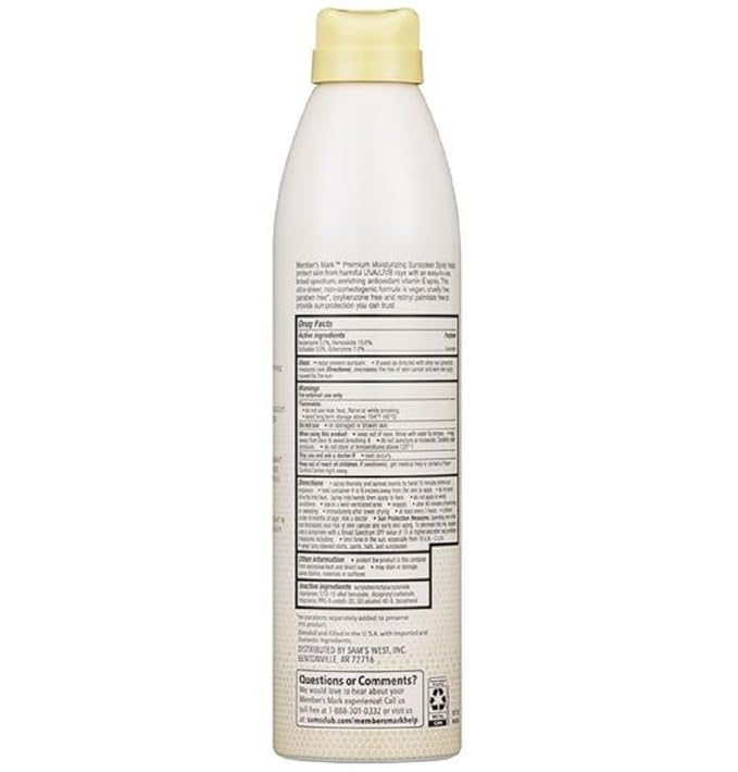 Members Mark SPF 50 Sunscreen Spray, 9.1 oz, 3 Pack – Broad Spectrum UVA/UVB Protection, Water Resistant, Non-Greasy Continuous Spray Sunscreen