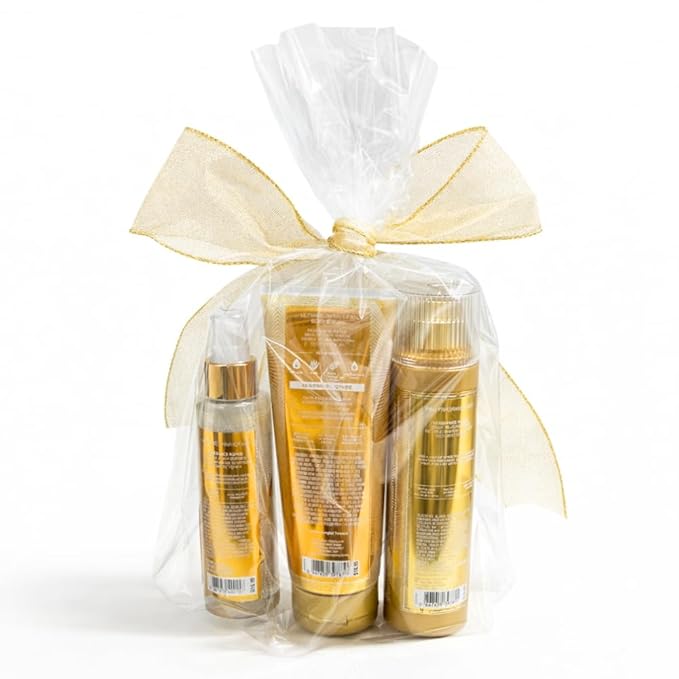 Bath & Body Works TOUCH OF GOLD Full-Size Gift Set – Fine Fragrance Mist, Diamond Shimmer Mist & Ultimate Hydration Body Cream with 40-Inch Gold Metallic Ribbon Bow – Holiday Bundle