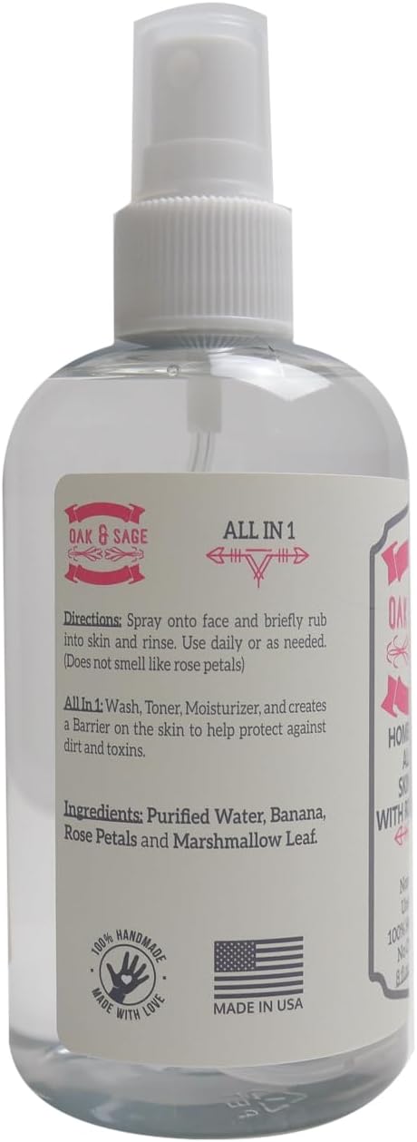 OAK & SAGE Homeopathic All in 1 Skin Care with Rose Petals - NonLather - Unscented - 8oz - 100% Herbs/Plants, No Alcohol, No Chemicals - for All Skin Types