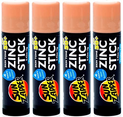 Sun Zapper Zinc Sunscreen Stick Light Skin Tone 4-Pack SPF 50+ – Tinted Mineral Sunscreen Sticks for Face, Water Resistant Sunblock, Travel Size 12g (0.42 oz) each, Australian Made