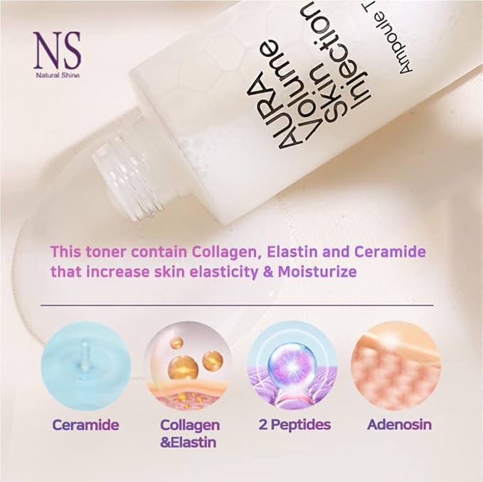 Aura Volume Skin Injection Ampoule Toner | Korean Skin Care | Improvement of Volume Elasticity | High-Content Peptide Liposomal Adenosine (6.7 fl oz)