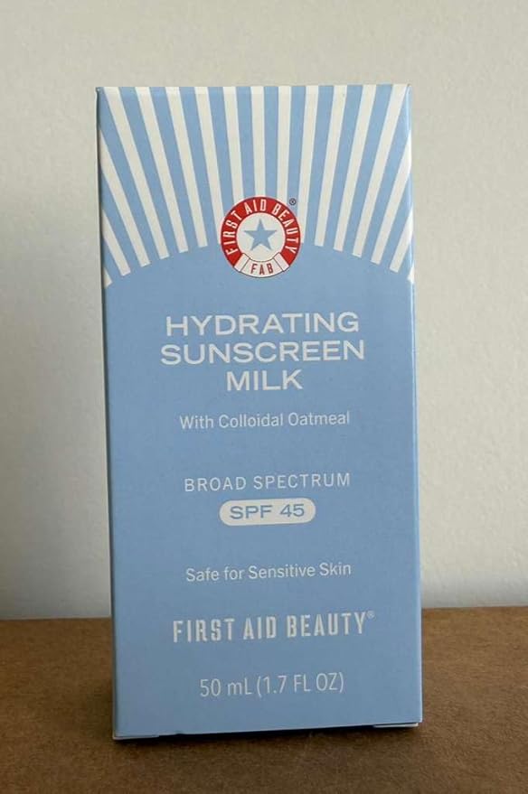 First Aid Beauty - Hydrating Sunscreen Milk with Colloidal Oatmeal, Broad Spectrum SPF 45, Non-comedogenic SPF Formula Helps Nourish Skin with Organic UV Filters & Glycerin, 24-hour Hydration, 1.7 oz | Non-comedogenic, SPF Formula, Helps Nourish Skin