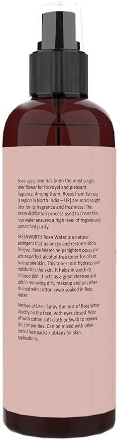 6.76floz Pure & Natural Rose Water/Skin Toner Mist Spray - 200Ml - Steam Distilled - Gulab Jal - Alcohol & Chemical Free