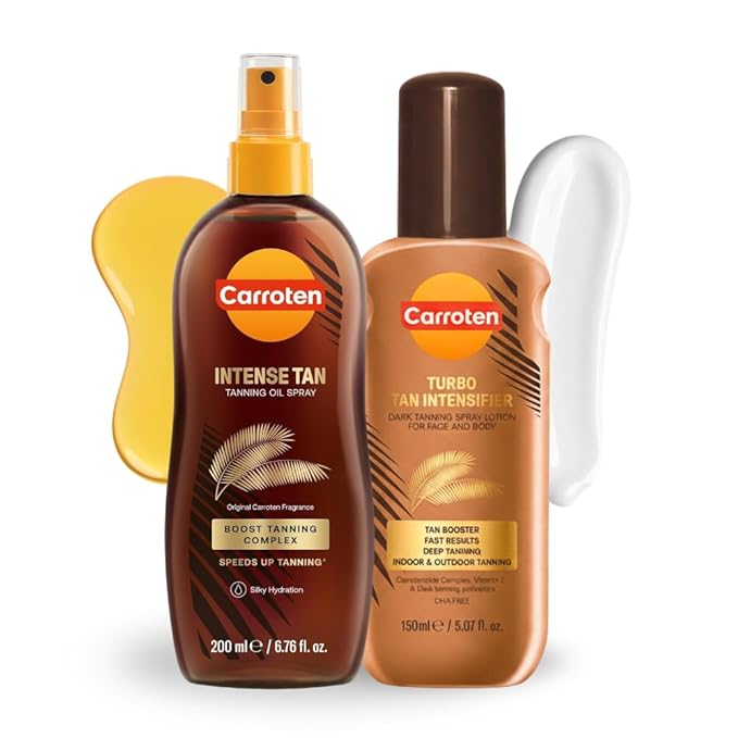 Carroten Turbo Tan Intensifier + Intensive Tanning Oil | Tanning System for Long-Lasting Results | Browning Tan Accelerator | Carrot & Coconut Oil + Vitamins A+E | Made in Greece | 5 oz + 6.7 oz