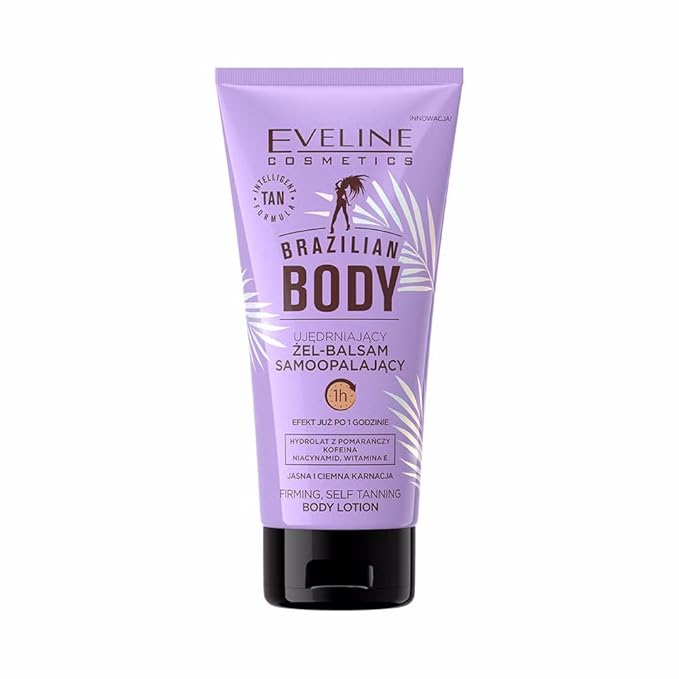 Eveline Cosmetics Brazilian Body Firming Self-Tanning Gel-Balm with Erythrulose, DHA & Vitamin E - Vegan Formula for Natural Radiant Tan & Hydrated Skin