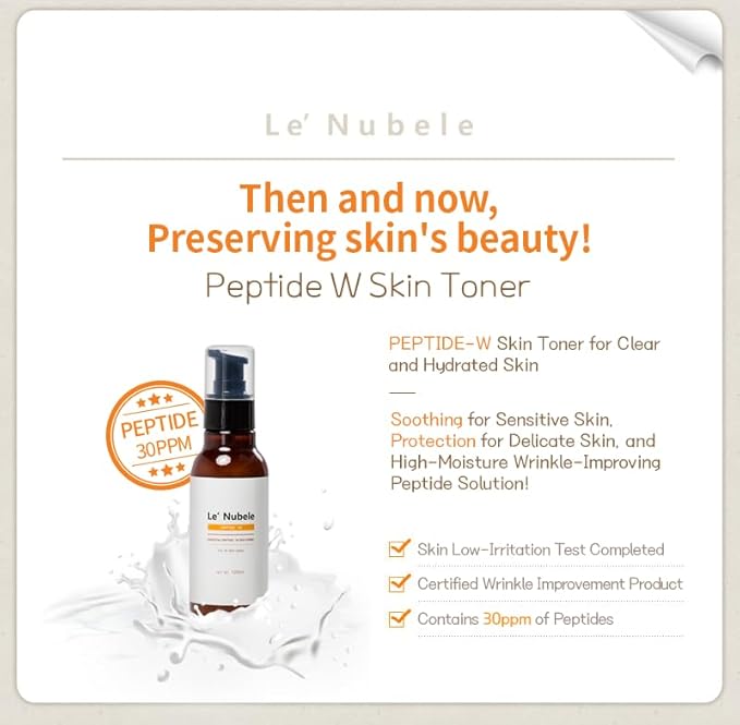 Le Nubele Essential Peptide W Skin Toner - Anti- Wrinkle & Firming Toner with Multi-Peptide Complex & EGF, Collagen Booster, Hydrating, Soothing & Barrier Care, Korean Skin Care 120ml / 4.05 fl.oz