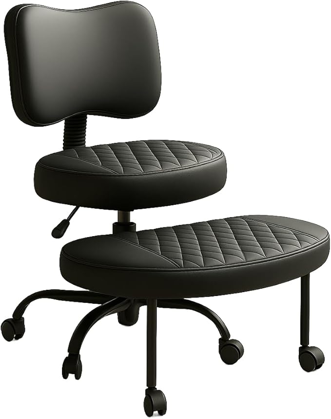 Cross Legged Office Chair Meditation ADHD Yoga Chair for Adults with Ergonomic Back Support Cushioned Seat and Leg Rest for Criss Cross Sitting Kneeling Fidgeting Height Adjustable 360° Swivel