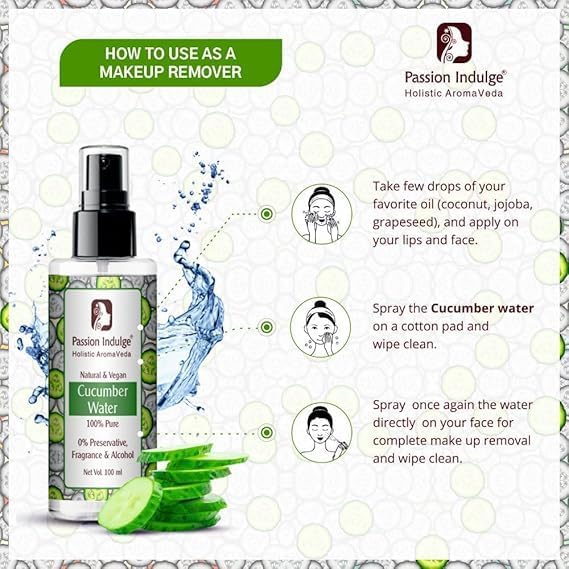 Passion Indulge Natural Face Toner- Pure Cucumber Water | Acne Removal & Reduce Skin Redness | Makeup Remover 100 ml | Pack of 2 |Skin Toner Suitable for All Skin Type